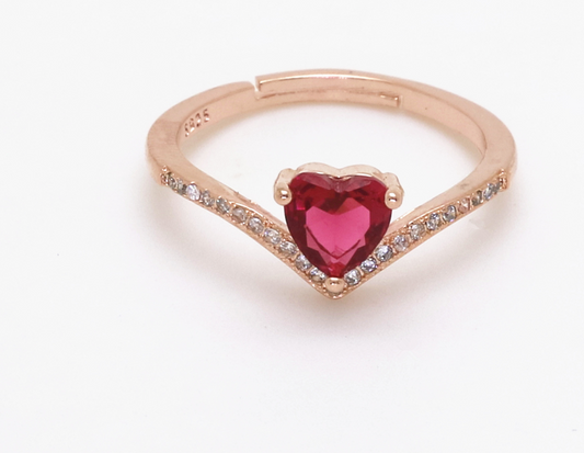 Natural heart-cut red garnet ring