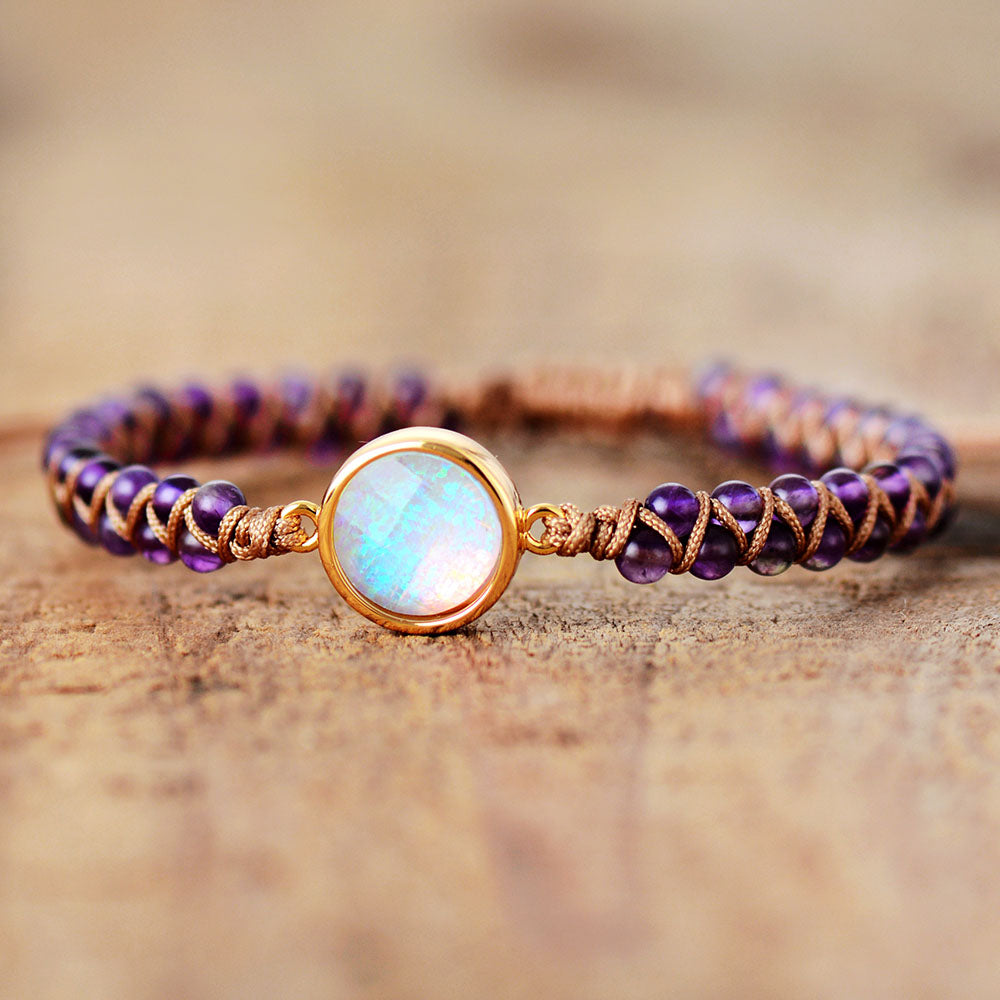 Stone Wrap Bracelets Femme Amethysts Opal String Braided Yoga Friendship Bracelet Bangle Bohemian Jewellery