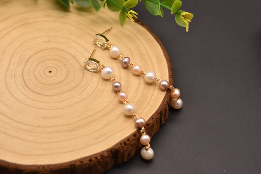 High Quality Water Pearl Long Minimalist Earrings