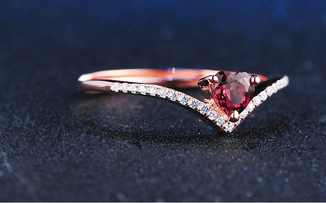 Natural heart-cut red garnet ring