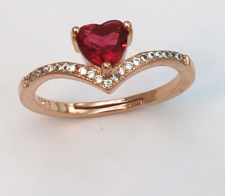 Natural heart-cut red garnet ring