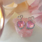 Pink Crystal Heart Earrings For Women Girls Niche Design Earrings Birthday Jewellery Gift