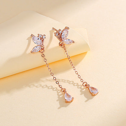 S925 Butterfly Zircon Tassel Earrings Women's Exquisite Long Earrings Jewelry