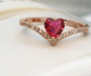 Natural heart-cut red garnet ring