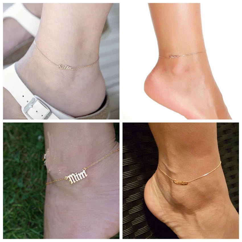 Rose gold anklet on sale with name