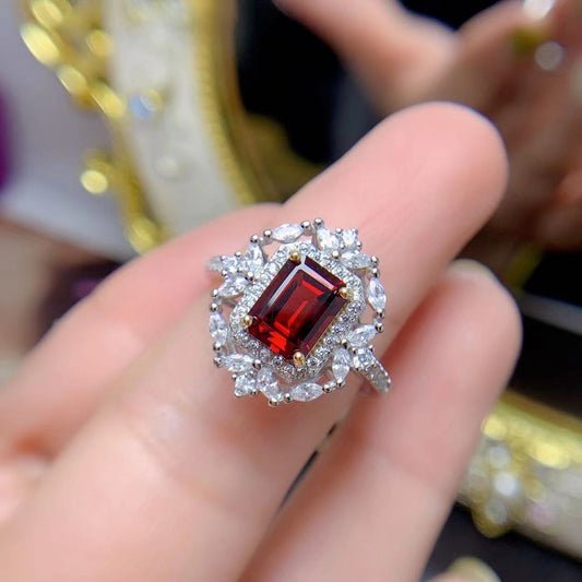 Natural Mozambique Garnet Ring With Diamonds