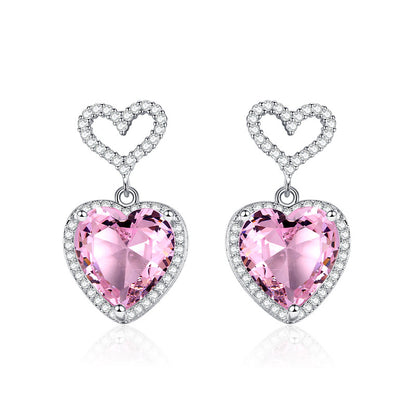 Pink Crystal Heart Earrings For Women Girls Niche Design Earrings Birthday Jewellery Gift