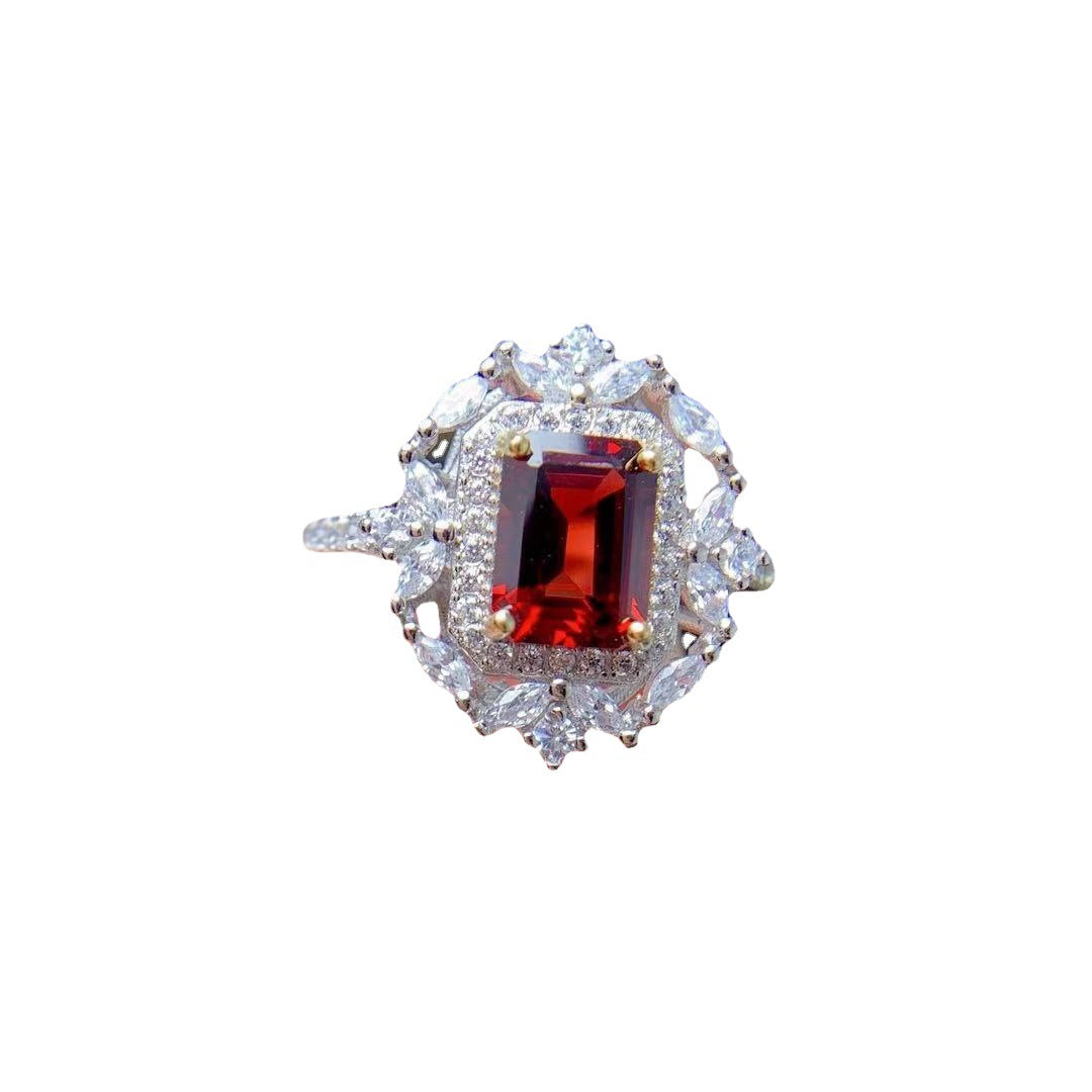 Natural Mozambique Garnet Ring With Diamonds