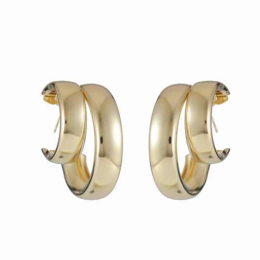 Exaggerated Double Ring Glossy Metal C- Shaped Earrings