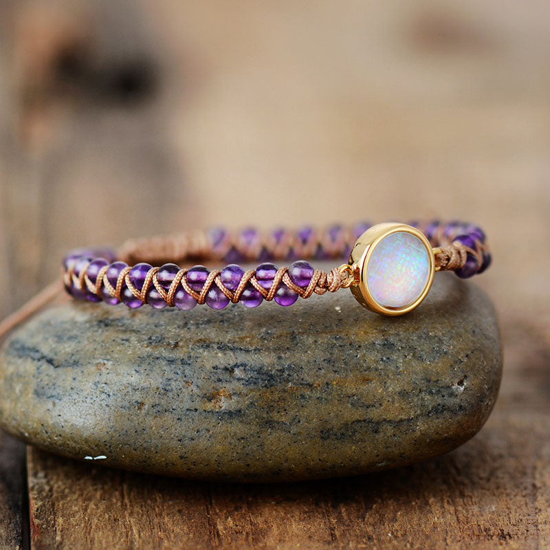 Stone Wrap Bracelets Femme Amethysts Opal String Braided Yoga Friendship Bracelet Bangle Bohemian Jewellery